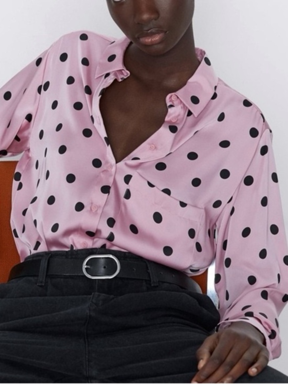 Zara pink polka dot satin effect top